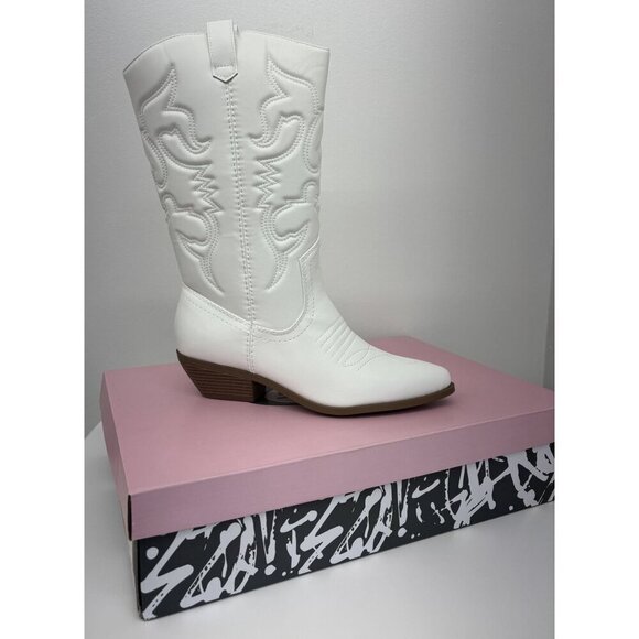SODA / Reno / White /  Embroidered / Western Cowboy Boots /  With Low Block Heel - Picture 11 of 12